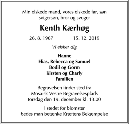 Dødsannoncen for Kenth Kærhøg - Hellerup