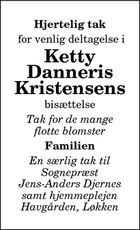 Taksigelsen for Ketty Danneris Kristensens - Løkken