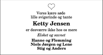 Dødsannoncen for Ketty Jensen - Nørresundby