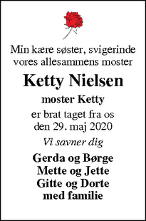 Dødsannoncen for Ketty Nielsen - Stenstrup