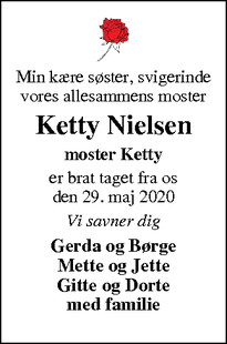 Dødsannoncen for Ketty Nielsen - Stenstrup