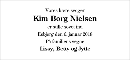 Dødsannoncen for Kim Borg Nielsen - Esbjerg