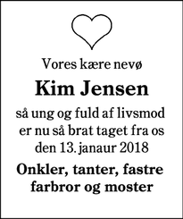Dødsannoncen for Kim Jensen - Esbjerg