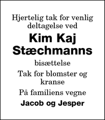 Taksigelsen for Kim Kaj Stæchmanns - Nykøbing F. 