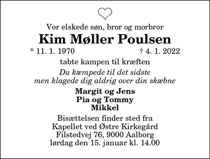 Dødsannoncen for Kim Møller Poulsen - Thisted