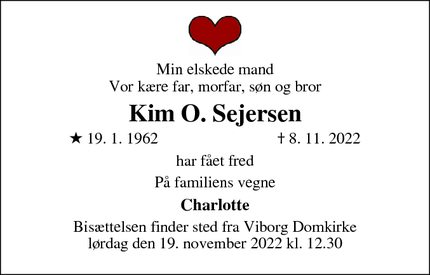 Dødsannoncen for Kim O. Sejersen - Viborg