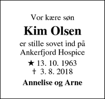 Dødsannoncen for Kim Olsen - Skive