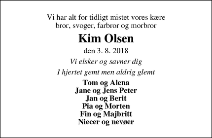 Dødsannoncen for Kim Olsen - Skive