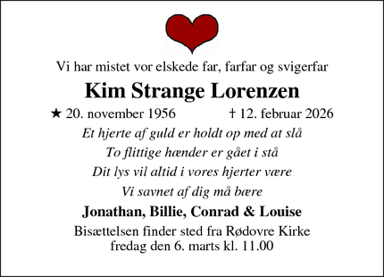 Dødsannoncen for Kim Strange Lorenzen - Vanløse
