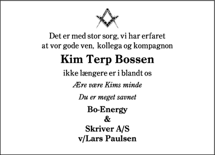 Dødsannoncen for Kim Terp Bossen  - 6270 Tønder