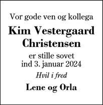Dødsannoncen for Kim Vestergaard
Christensen - vildbjerg