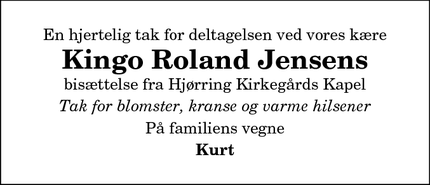 Taksigelsen for Kingo Roland Jensen - Hjørring