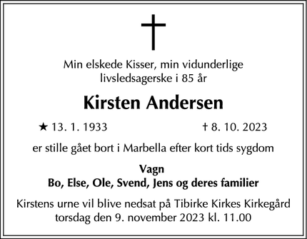 Dødsannoncen for Kirsten Andersen - Ønskes ikke