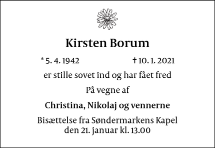 Dødsannoncen for Kirsten Borum - ingen