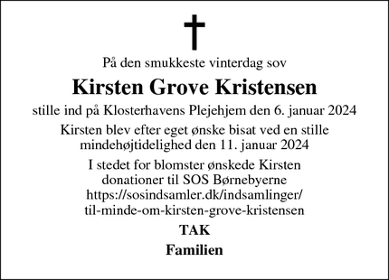 Dødsannoncen for Kirsten Grove Kristensen - Viborg