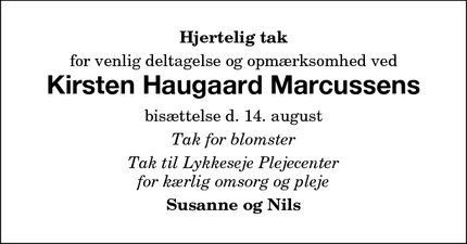 Taksigelsen for Kirsten Haugaard Marcussen - Roskilde