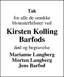 Taksigelsen for Kirsten Kolling Barfods - Humlebæk
