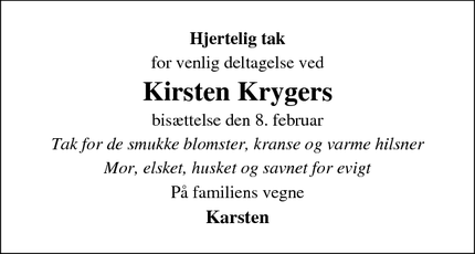 Taksigelsen for Kirsten Kryger - Greve
