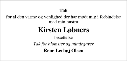 Taksigelsen for Kirsten Løbners - LØGUMKLOSTER