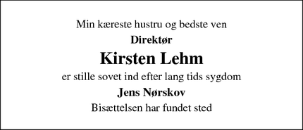 Dødsannoncen for Kirsten Lehm - Odense sv