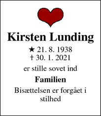 Dødsannoncen for Kirsten Lunding - Horsens