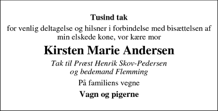 Taksigelsen for Kirsten Marie Andersen - Vejen