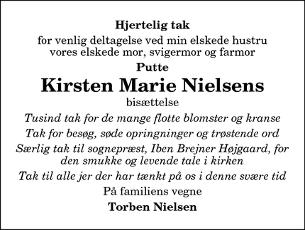 Taksigelsen for Kirsten Marie Nielsens - Als 9560 hadsund