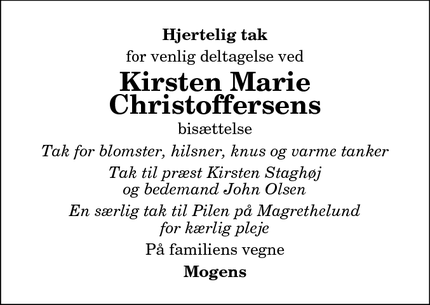 Taksigelsen for Kirsten Marie
Christoffersens - Brønderslev