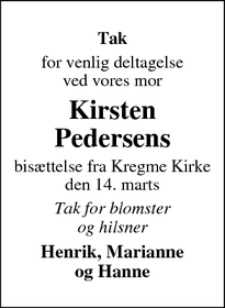 Taksigelsen for Kirsten
Pedersen - Hundested
