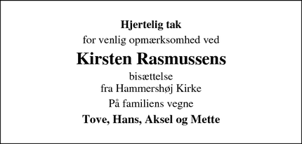 Taksigelsen for Kirsten Rasmussens - Hammershøj