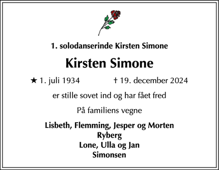 Dødsannoncen for Kirsten Simone - København