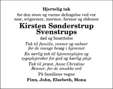Taksigelsen for Kirsten Sønderstrup
Svenstrups - Løgstør 