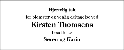 Dødsannoncen for Kirsten Thomsens - Askov