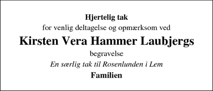 Taksigelsen for Kirsten Vera Hammer Laubjerg - Velling