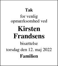 Taksigelsen for Kirsten
Frandsens - Skive