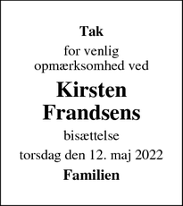 Taksigelsen for Kirsten
Frandsens - Skive