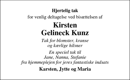 Taksigelsen for Kirsten
Gelineck Kunz - Haderslev
