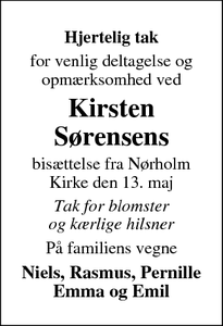 Taksigelsen for Kirsten
Sørensen - Klitgaard ved Nibe