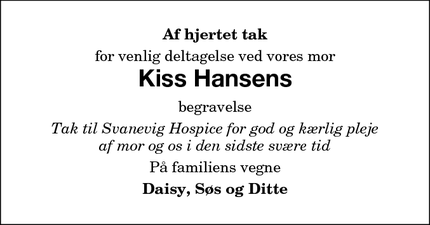 Taksigelsen for Kiss Hansen - Søllested