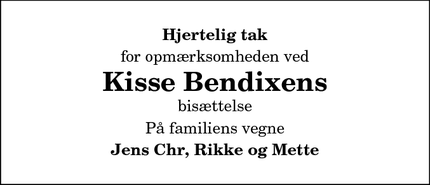 Taksigelsen for Kisse Bendixens - Hadsund