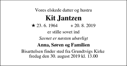 Dødsannoncen for Kit Jantzen - København NV