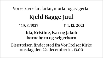 Dødsannoncen for Kjeld Bagge Juul - Dyssegård