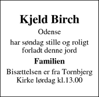 Dødsannoncen for Kjeld Birch - Odense
