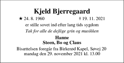 Dødsannoncen for Kjeld Bjerregaard - 3460 Birkerød