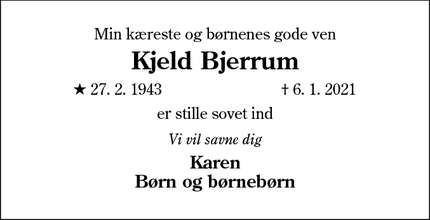 Dødsannoncen for Kjeld Bjerrum - Esbjerg V