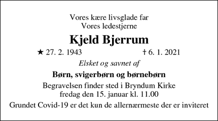 Dødsannoncen for Kjeld Bjerrum - Roskilde