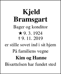 Dødsannoncen for  Kjeld Bramsgart - KORSØR