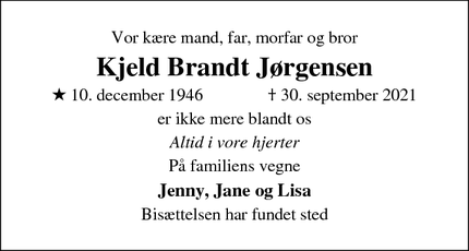 Dødsannoncen for Kjeld Brandt Jørgensen - Fåborg