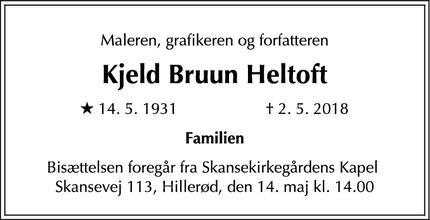 Dødsannoncen for Kjeld Bruun Heltoft - Græsted