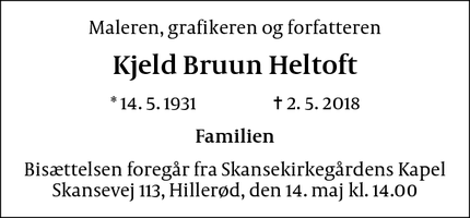 Dødsannoncen for Kjeld Bruun Heltoft - Græsted